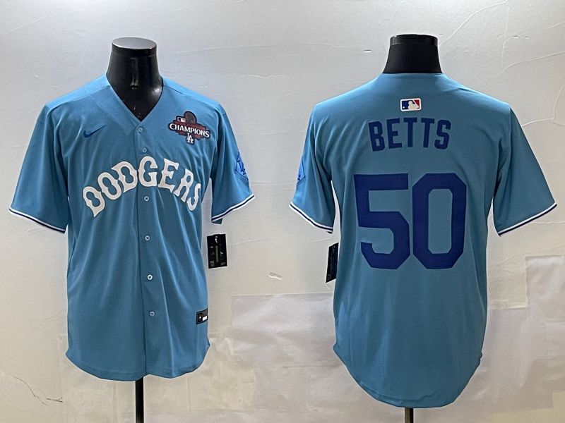 Men Los Angeles Dodgers #50 Betts Light Blue Throwback Game 2025 Nike MLB Jersey style 16